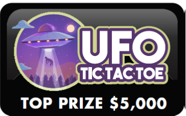 An image depicting the $3 UFO Tic Tac Toe Treasure Play logo
