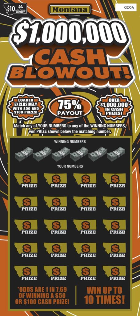 An image depicting the $10 $1,000,000 Cash Blowout Scratch game.