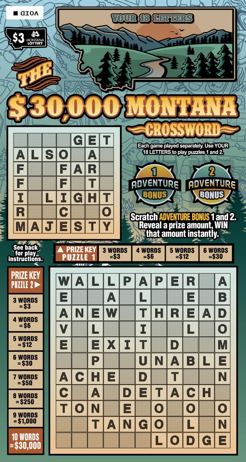 $3 The $30,000 Montana Crossword Montana scratch-off ticket
