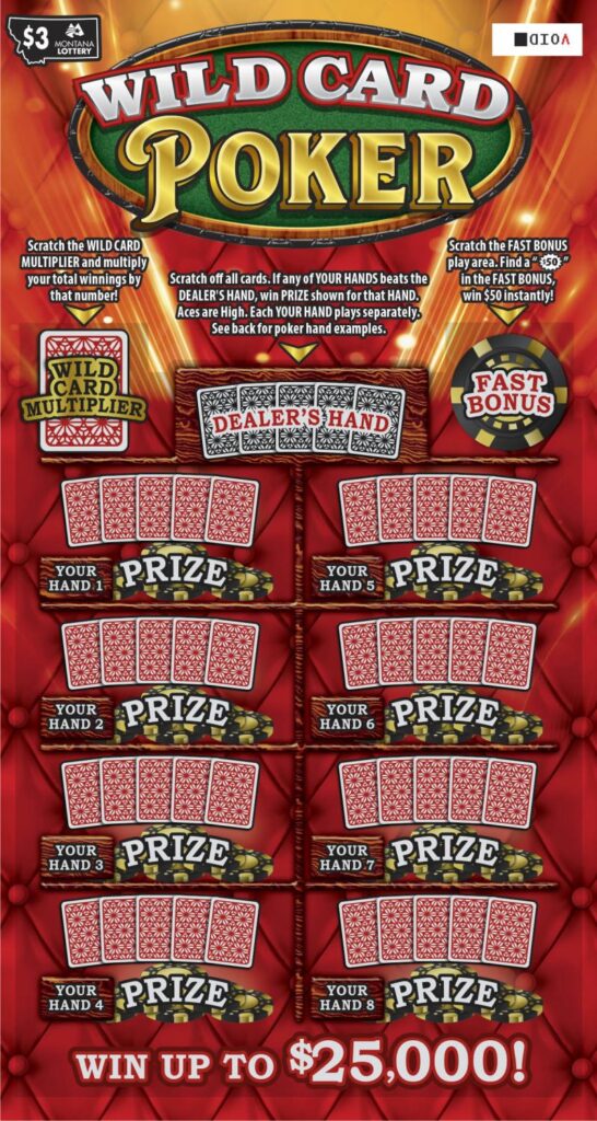 An image depicting the front of the $3 Wild Card Poker Scratch game.
