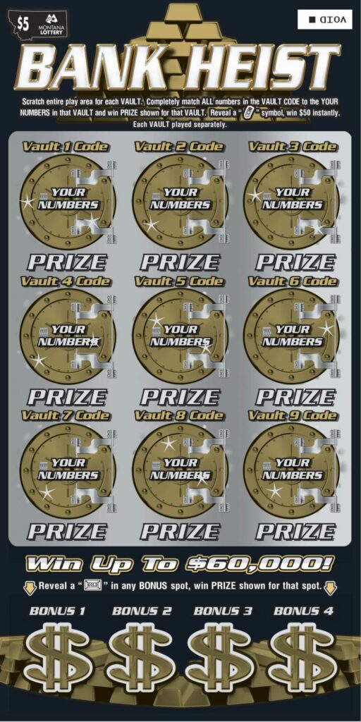 An image depicting the front of the $5 Bank Heist Scratch game.