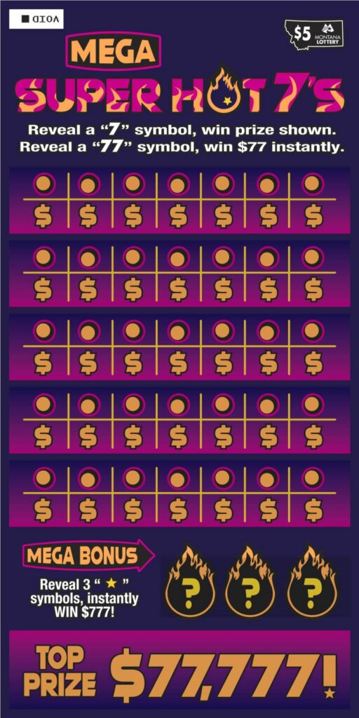 An image depicting the $5 Mega Super Hot 7's Scratch game.