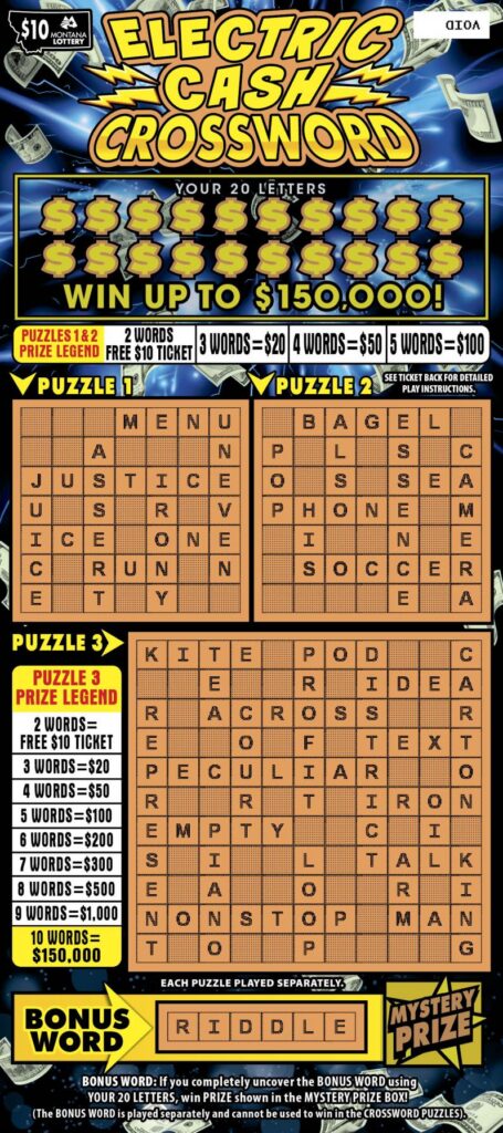 An image depicting the front of the $10 Electric Cash Crossword Scratch game.